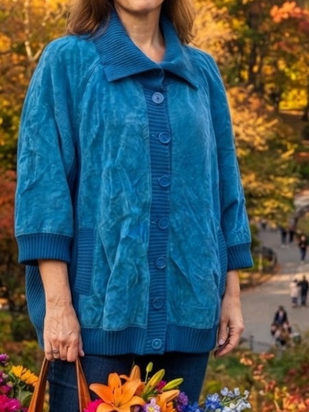 Vintage Linea by Louis Dell'Olio Teal Suede Mixed Media Jacket XL Maximalist
